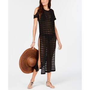 Calvin Klein Women's Crochet Striped Cold-Shoulder Cover-Up Black Size S 12851